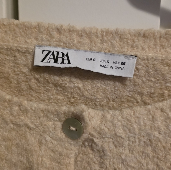 Zara Ecru Knit Cardigan Puff Sleeve Beige Size S - Picture 4 of 7